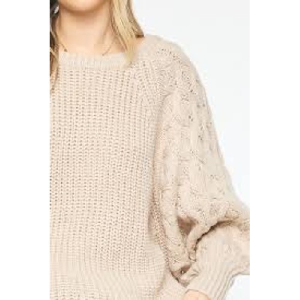 Entro Beige Cable Knit Raglan Sleeve Chunky Oversized Sweater Med Neutral